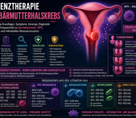 Frekvenční terapie rakoviny děložního čípku - Herbert Eder - výzkumník v oblasti frekvence Infografika o frekvenční léčbě rakoviny děložního čípku s příznaky, prevencí, diagnostikou, léčbou a rizikovými faktory ve stručném přehledu.