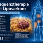 Frequenztherapie bei Liposarkom - Herbert Eder - Frequenzforscher Infografik zur Frequenztherapie bei Liposarkom: Frequenzliste und schematischer Körper mit hervorgehobenen Behandlungsregionen.
