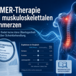 Bemer-Therapie - Herbert Eder - Frequenzforscher Anzeige für BEMER-Therapie gegen Muskelschmerzen: Rückenansicht mit rot markierter Schmerzregion an der Wirbelsäule und wissenschaftlichem Diagramm im Hintergrund
