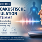 vibroakustik - Herbert Eder - Frequenzforscher German study poster advertising Vibroakustische Stimulation und Stimme; profile of a woman speaking, a colorful sound wave, and icons for intervention, meditation, and biomarkers; Neue Studie 2026.