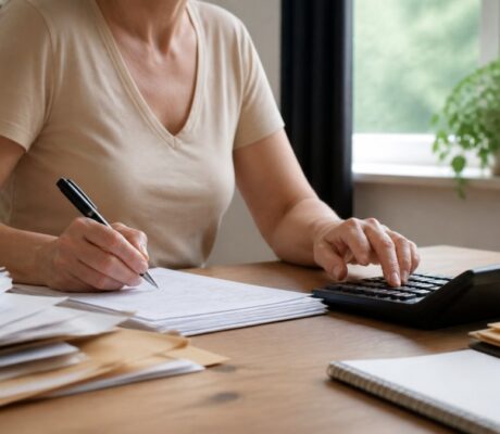 informationsmedizin-in-der-naturheilkunde-korrekt-abrechnen-1788939341 - Herbert Eder - Frequenzforscher Person writing on papers at a desk while using a calculator nearby for calculations/financesations