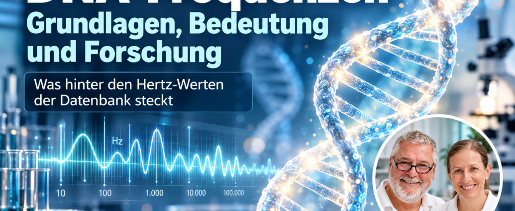 DNA-Frequenzen – Grundlagen, Bedeutung und Forschung - Herbert Eder - Frequenzforscher Symbolische DNA-Doppelhelix mit Hertz-Anzeige zum Artikel „DNA-Frequenzen: Grundlagen, Bedeutung und Forschung“.