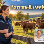 Bartonella weissii – Anna und Herbert - Herbert Eder - Frequenzforscher Frau mit Klemmbrett vor Rindern auf einer Weide unter dem Titel Bartonella weissii.