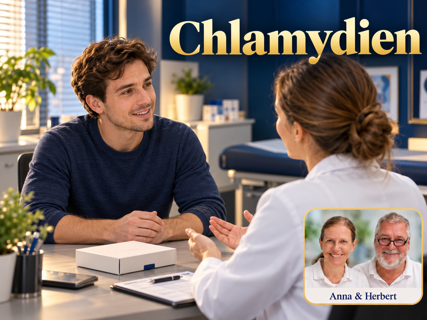 Chlamydien – Anna und Herbert - Herbert Eder - Frequenzforscher Mann spricht mit einer Person im weißen Mantel unter dem Titel Chlamydien.