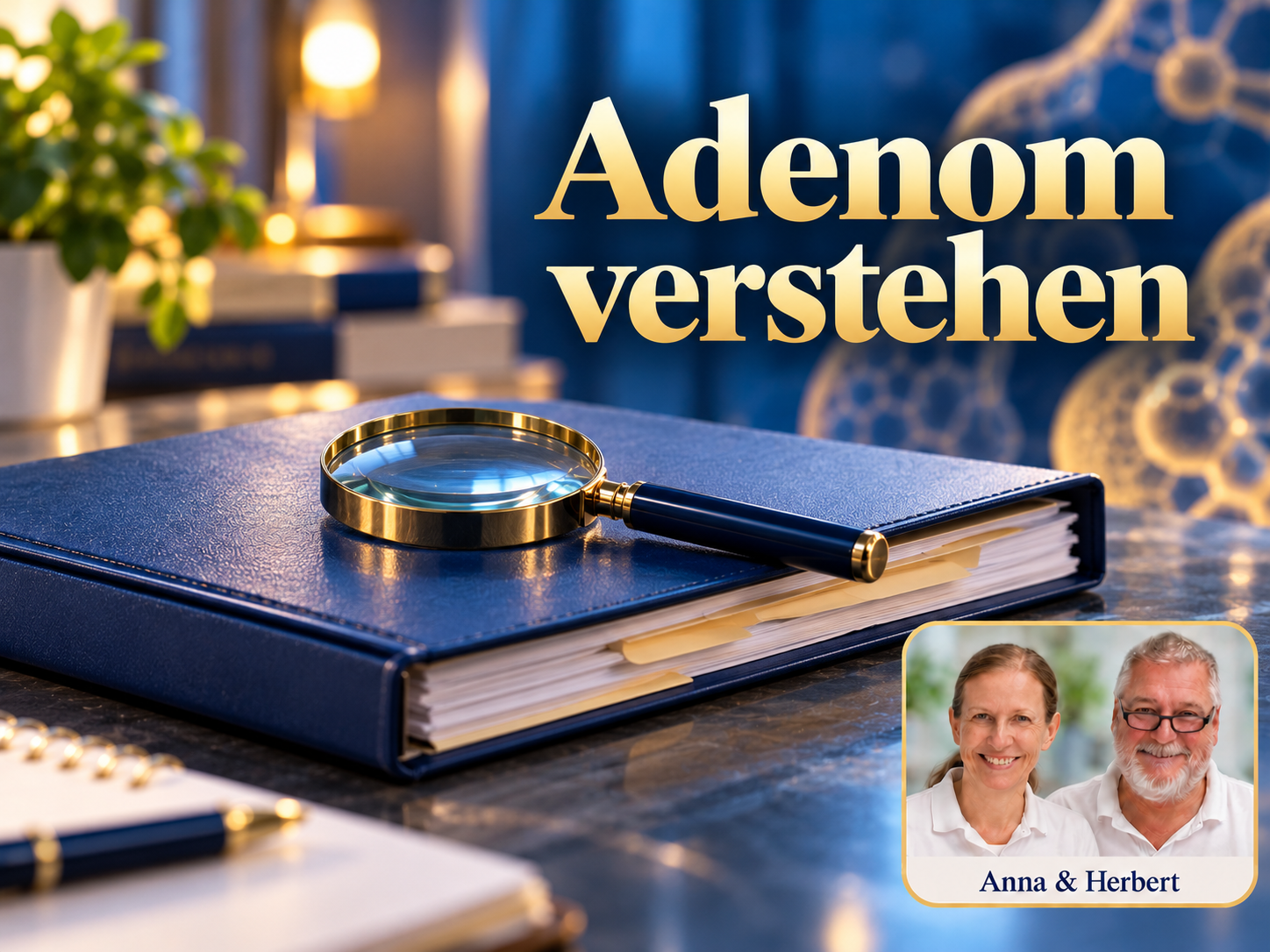 Adenom verstehen – Anna und Herbert - Herbert Eder - Frequenzforscher Lupe auf einem geschlossenen Ordner unter dem Titel Adenom verstehen.