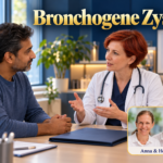Bronchogene Zyste – Anna und Herbert - Herbert Eder - Frequenzforscher Mann und Frau im weißen Mantel sprechen vor einer Lungenskizze unter dem Titel Bronchogene Zyste.