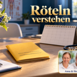 Röteln verstehen - Herbert Eder - Frequenzforscher A yellow booklet, a desk calendar, and flowers in a counseling setting; a portrait badge in the lower right corner.