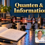 Quanten & Information – Anna und Herbert - Herbert Eder - Frequenzforscher Roter Lichtstrahl durch optische Elemente auf einem Labortisch unter dem Titel Quanten und Information.
