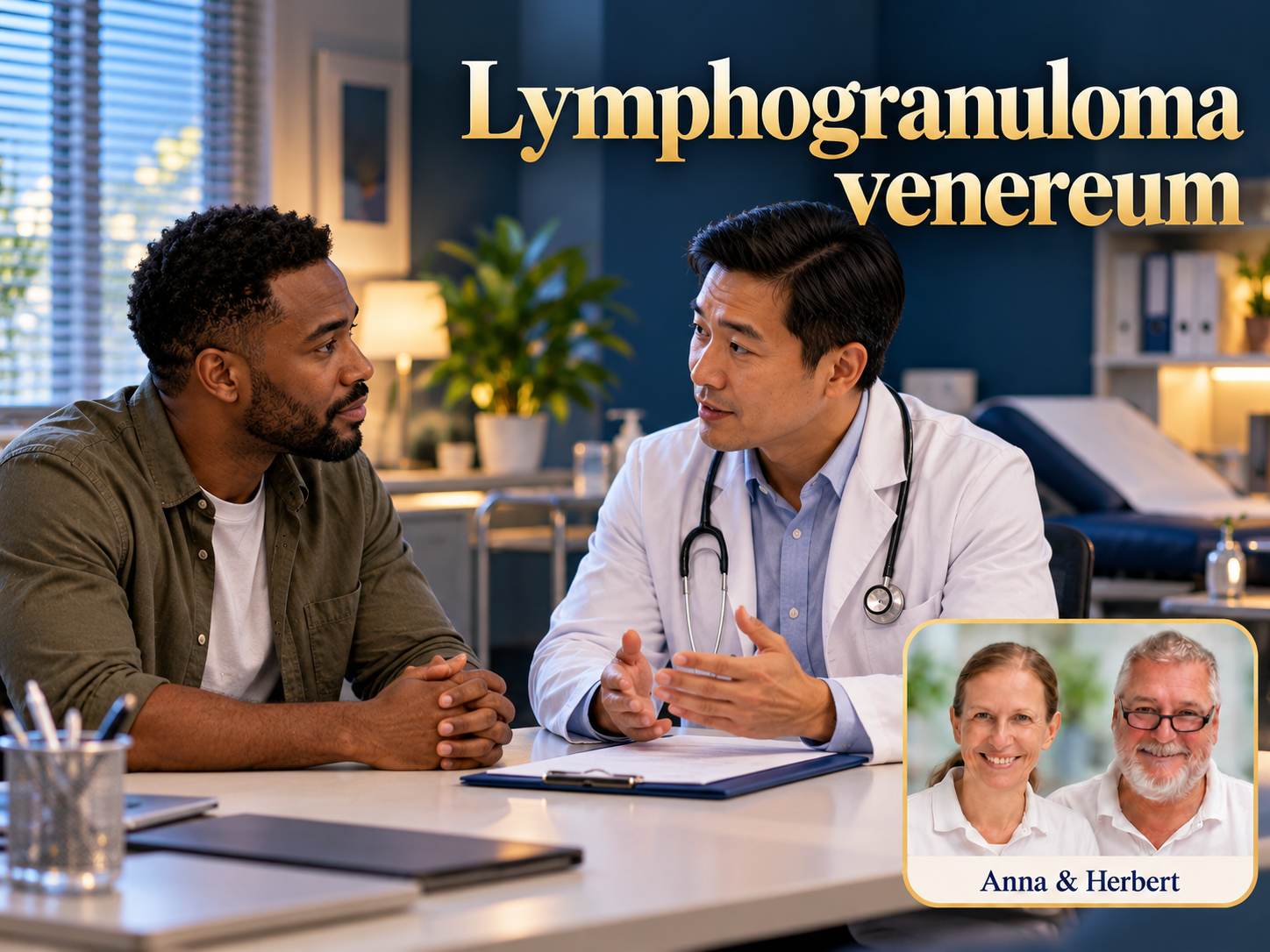 Lymphogranuloma venereum – Anna und Herbert - Herbert Eder - Frequenzforscher Zwei Männer, einer im weißen Mantel, sprechen unter dem Titel Lymphogranuloma venereum.