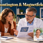 Huntington & Magnetfelder – Anna und Herbert - Herbert Eder - Frequenzforscher Ärztliches Beratungsgespräch über eine schematische Gehirndarstellung zum Thema Huntington und Magnetfelder. Porträtbadge Anna und Herbert rechts unten.