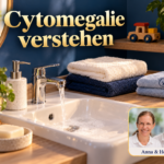 Cytomegalie verstehen - Herbert Eder - Frequenzforscher Waschbecken, Seife und getrennte Handtücher, darüber ein Holzspielzeug; Porträtbadge rechts unten.