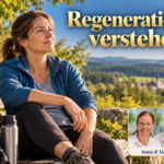 Regeneration verstehen – Anna und Herbert - Herbert Eder - Frequenzforscher Frau sitzt entspannt auf einer Bank in einer Landschaft unter dem Titel Regeneration verstehen.
