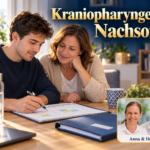 Kraniopharyngeom: Nachsorge – Anna und Herbert - Herbert Eder - Frequenzforscher Junger Mann und Frau sehen gemeinsam in einen Plan unter dem Titel Kraniopharyngeom: Nachsorge.