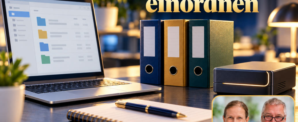 ETDFL-Upgrade einordnen – Anna und Herbert - Herbert Eder - Frequenzforscher Laptop mit schematischer Dateiansicht, Ordner und neutrales Gerät. Symbolbild zur Einordnung eines ETDFL-Upgrades, keine echte Softwareoberfläche; Anna & Herbert rechts unten. Porträtbadge Anna und Herbert rechts unten.