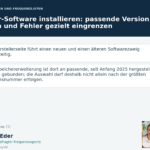 Zapper-Software installieren passende Version wählen und Fehler gezielt eingrenzen - Herbert Eder - Frequenzforscher Informační grafika na téma „Instalace softwaru Zapper: výběr vhodné verze a cílené vyhledávání chyb“ s vysvětlivkami a portrétními rámečky Anny a Herberta.