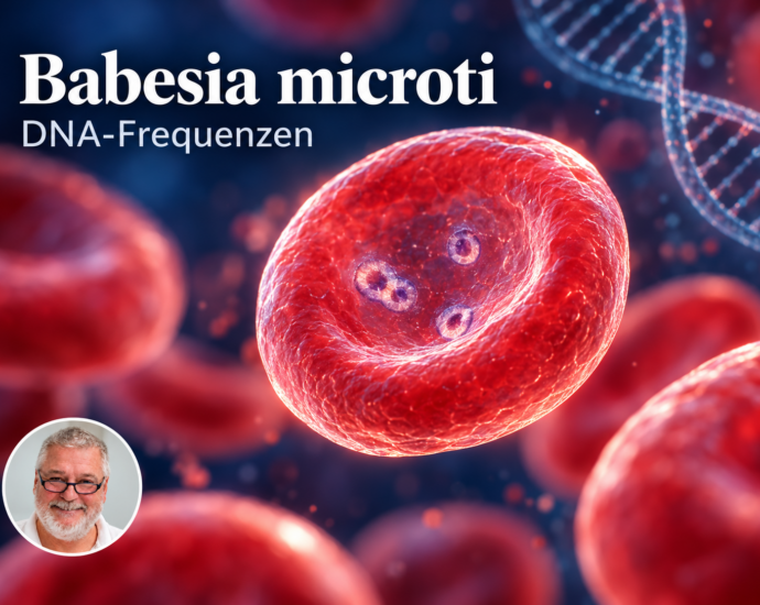 Redaktionelles Symbolbild zu Babesia microti mit kleinem Autorenporträt von Herbert Eder links unten.