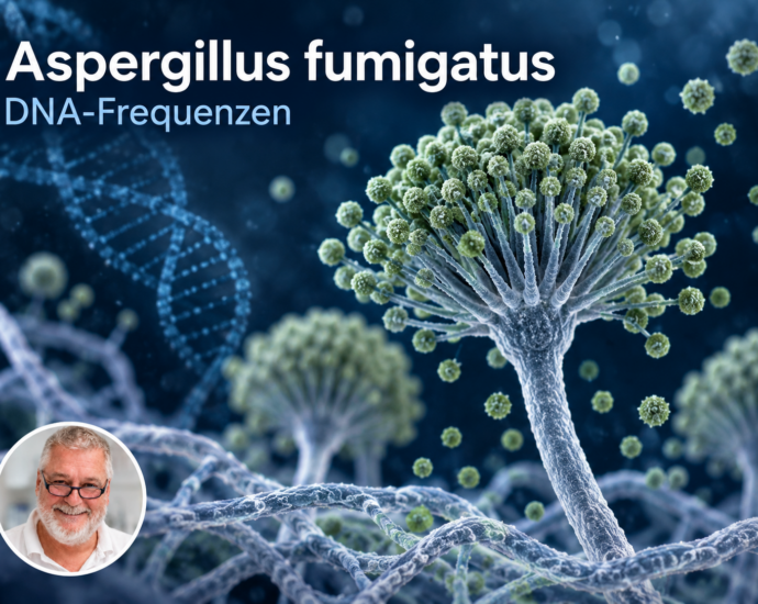 Redaktionelles Symbolbild zu Aspergillus fumigatus mit kleinem Autorenporträt von Herbert Eder links unten.